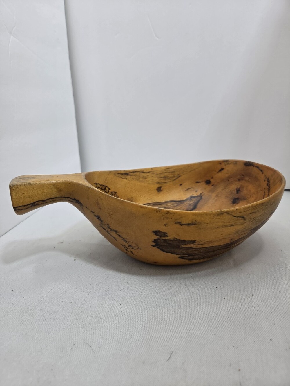 🪵 Vintage Hand-Carved Wooden Scoop Bowl "Made in Haiti" Handled Serving Dish ✨